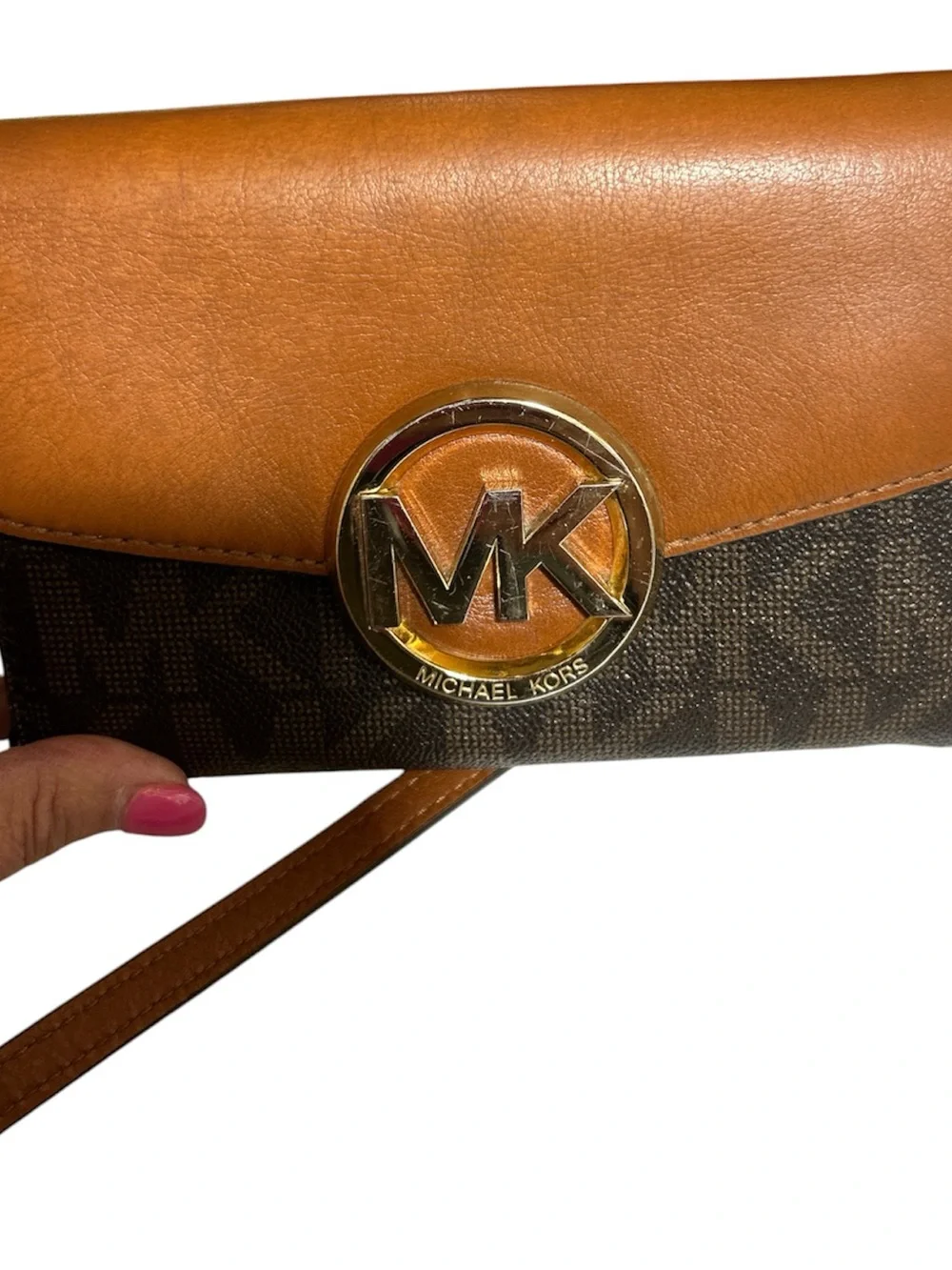 Michael Kors Tan and Brown Logo-Accent Crossbody